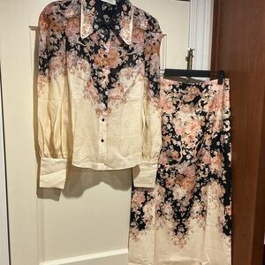 ❤️‍🔥CLEARANCE❤️‍🔥 NWOT Zimmermann floral-print shirt+skirt set, Size AU 2 = M